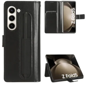 Pure Leather Pen Slot Case For Samsung Galaxy Z Fold 5 4 3 5g Phone Cover Full Protection With S Pen Holder Case Z Fold5 No Pen Featured