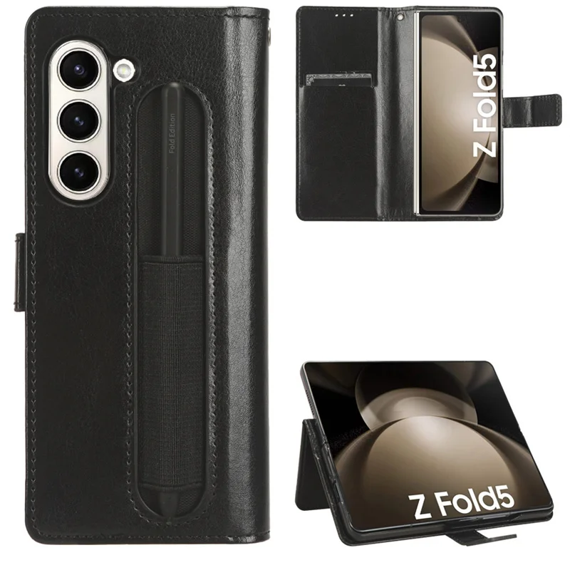 Pure Leather Pen Slot Case For Samsung Galaxy Z Fold 5 4 3 5g Phone Cover Full Protection With S Pen Holder Case Z Fold5 No Pen Featured