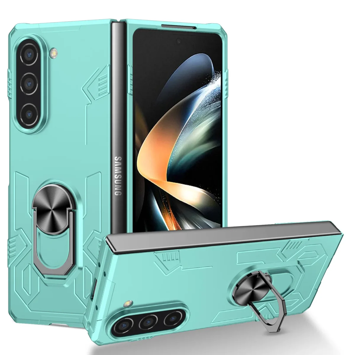 Ring Bracket Phone Case For Samsung Galaxy Z Fold 5 4 3 Fold5 Fold4 Fold3 Magnetic Plastic Fall Prevention Cover Gallery 1