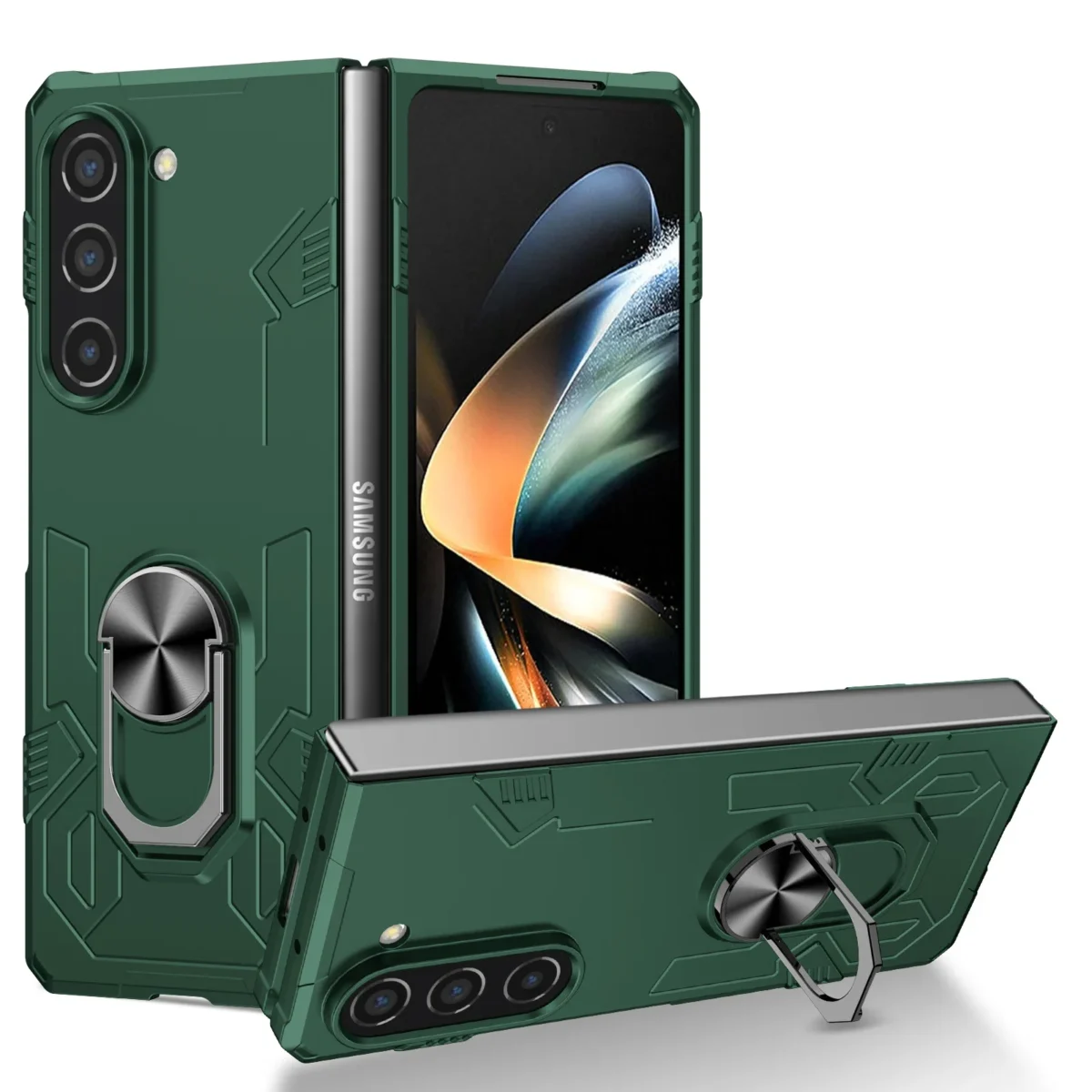 Ring Bracket Phone Case For Samsung Galaxy Z Fold 5 4 3 Fold5 Fold4 Fold3 Magnetic Plastic Fall Prevention Cover Gallery 2