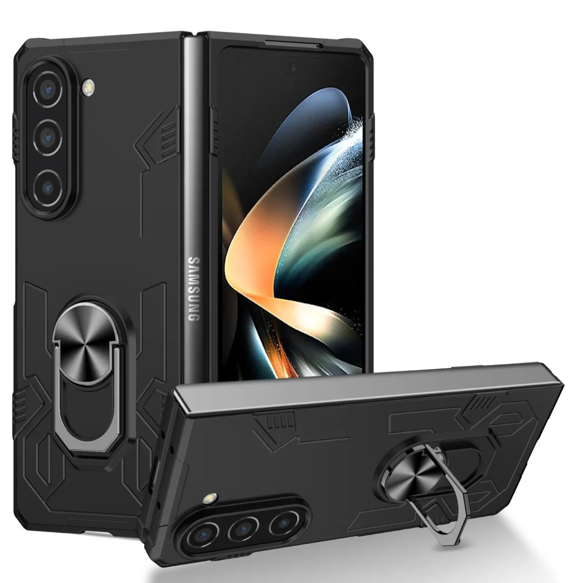 Ring Bracket Phone Case For Samsung Galaxy Z Fold 5 4 3 Fold5 Fold4 Fold3 Magnetic Plastic Fall Prevention Cover Gallery 3