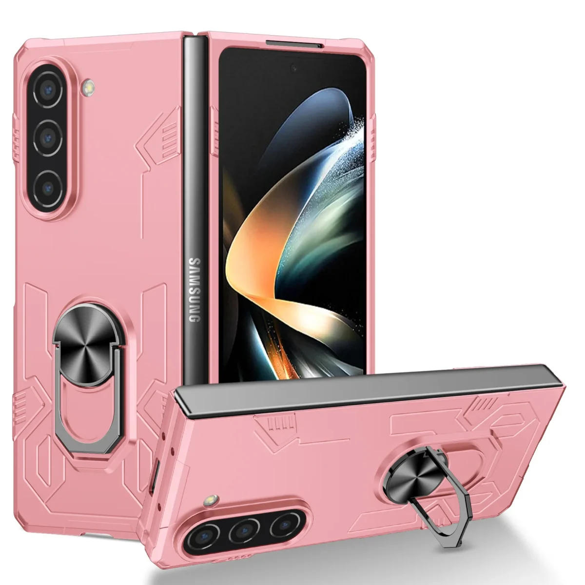 Ring Bracket Phone Case For Samsung Galaxy Z Fold 5 4 3 Fold5 Fold4 Fold3 Magnetic Plastic Fall Prevention Cover Gallery 4
