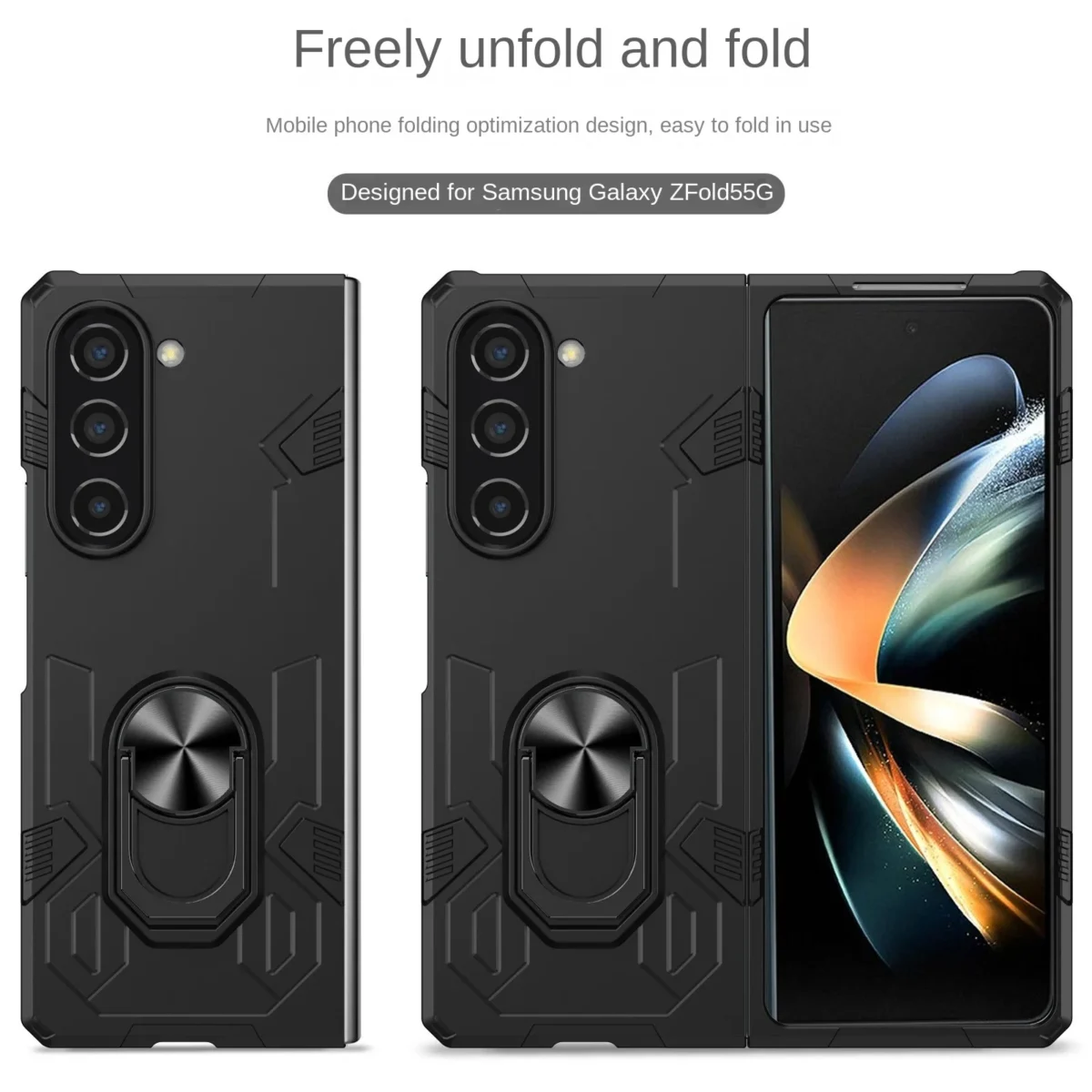 Ring Bracket Phone Case For Samsung Galaxy Z Fold 5 4 3 Fold5 Fold4 Fold3 Magnetic Plastic Fall Prevention Cover Gallery 5