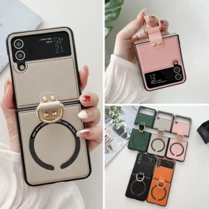 Ring Holder Pu Leather For Magsafe Magnetic Wireless Charge Case For Samsung Galaxy Z Flip4 Flip3 Featured