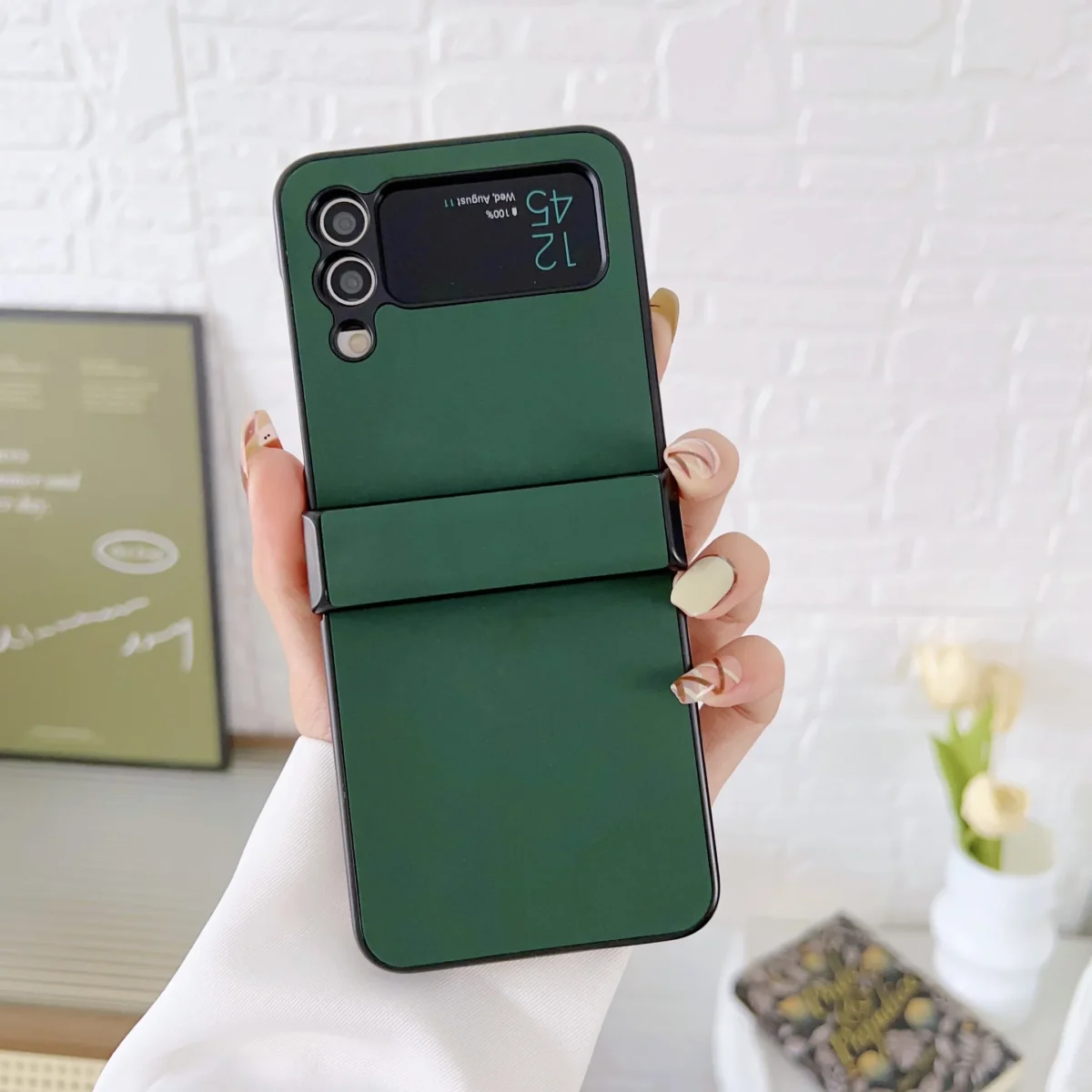 Skin Feel Leather Texture Anti Scratch Shockproof Case For Samsung Galaxy Z Flip3 Flip4 Gallery 1