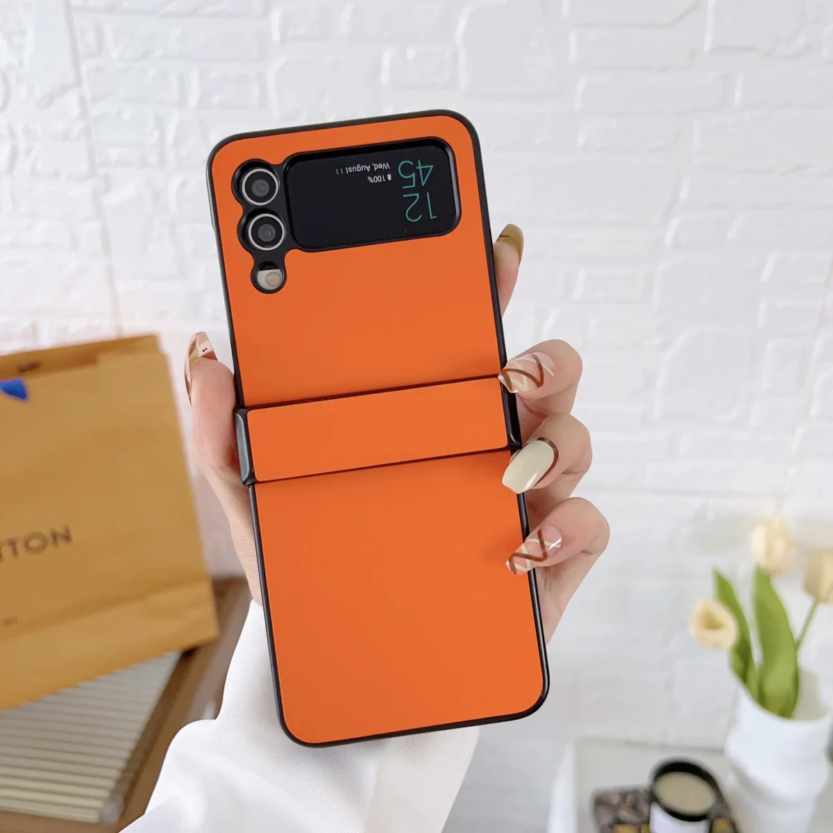 Skin Feel Leather Texture Anti Scratch Shockproof Case For Samsung Galaxy Z Flip3 Flip4 Gallery 4