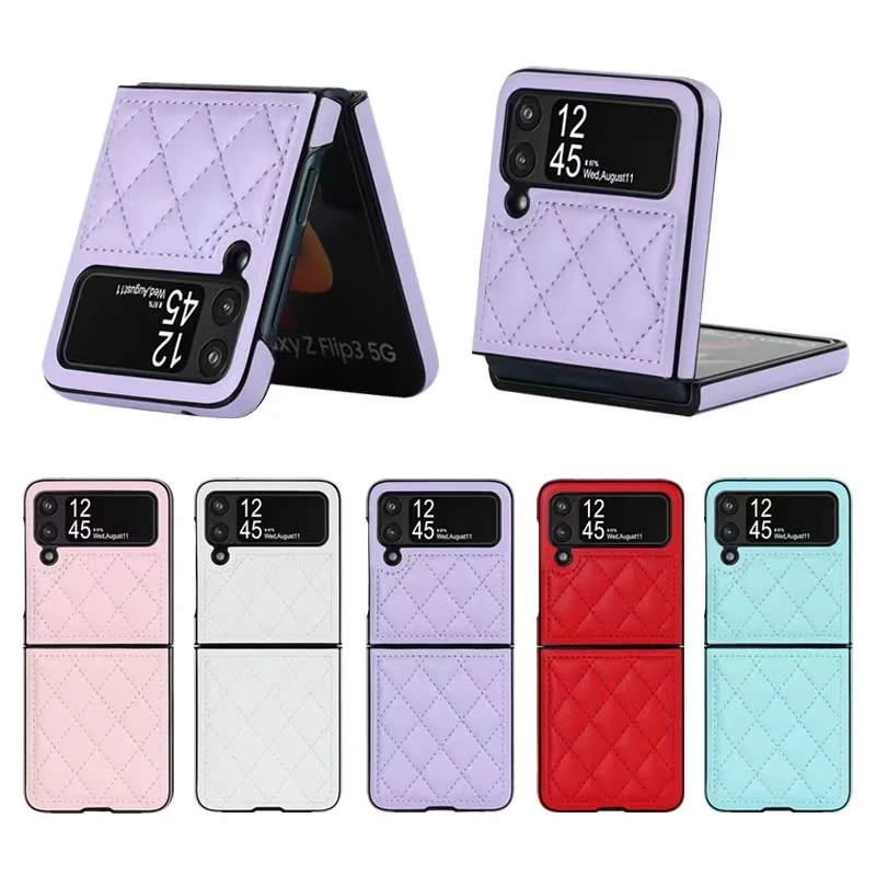 Soft Solid Color Leather Flip Phone Cover For Samsung Galaxy Z Flip 5 4 Z Flip 3 Full Protection Shockproof Folding Phone Case Featured