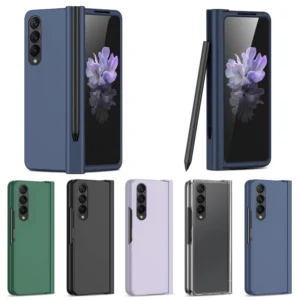 Solid Color Flip Cover For Samsung Galaxy Z Fold5 4 3 Full Protection Fold Phone Case Shell Film With Pen Holderexclude Pen Featured