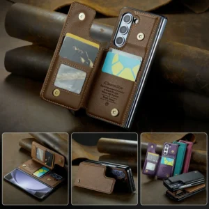 Solid Color Leather Phone Case For Samsung Galaxy Z Fold 5 Z Fold4 Z Fold 3 Magnetic Flip Case Wallet Card Phone Cover Featured