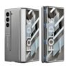 T TECLUSIVE Ultra Luxury Full Protection Case with Hinge Protection Compatible for Galaxy Z Fold 6 | Hidden Stand | Magnetic Hinge Protector Cover with Front Tempered Glass (Gray, Fold 6)