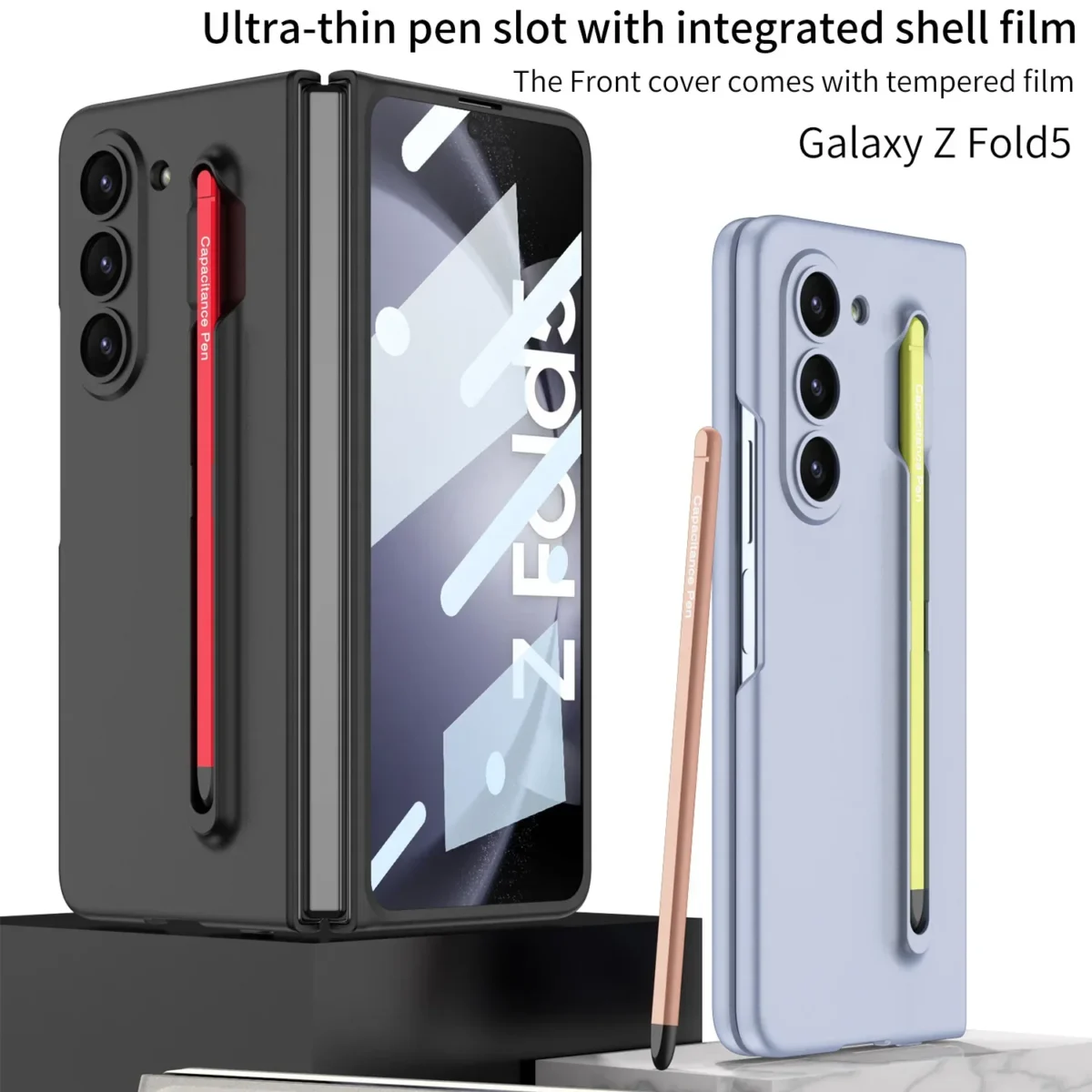 Ultra Thin Shell Film Integrated Z Fold5 Pen Slot Protective Cover Case With Stylus For Samsung Z Fold5 Gallery 1