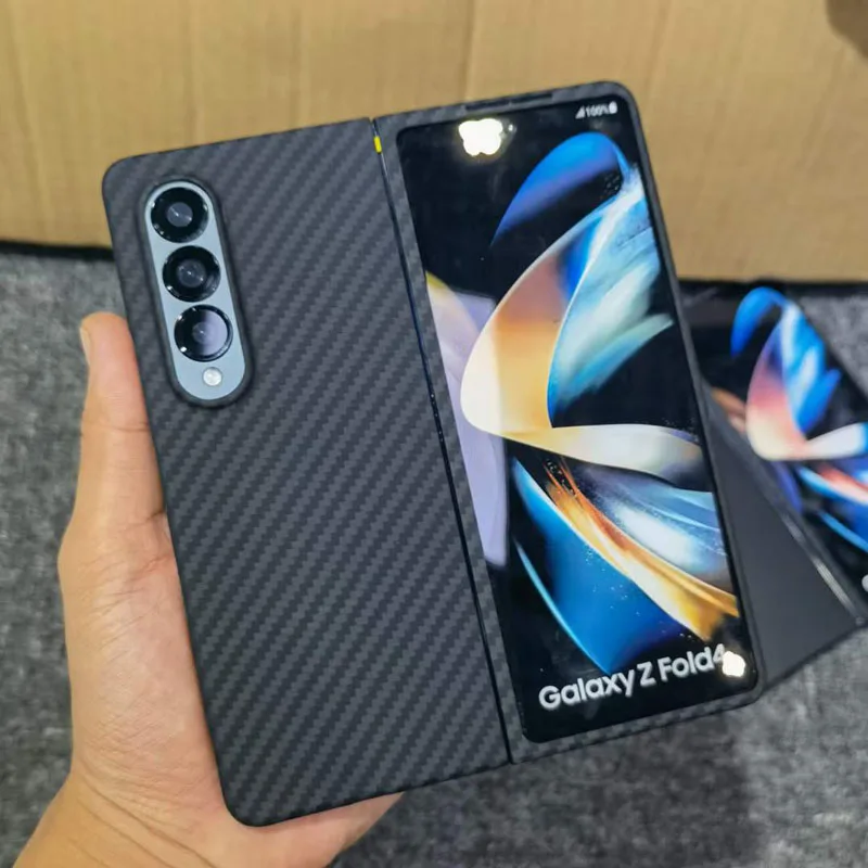 Case for Samsung Galaxy Z Fold 4 Fold4 W23 Real Carbon Fiber Aramid Anti-explosion Cell Mobile Phone Protective Cover Protection