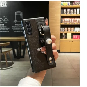 DIY Luxury Leopard Print Bracelet Pearl Strap Leather Case For Samsung Galaxy Z Fold4 Case for Galaxy Z Fold 5 Case Z Fold 3 2 1