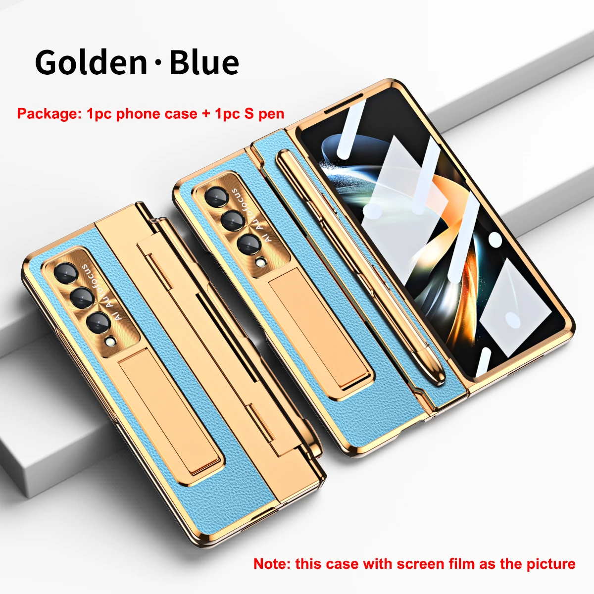 for Samsung Galaxy Z Fold 4 3 5G Case Leather Plating PC Full Protect Camera Hingle Hard Cover Shockproof Shell with Screen Film