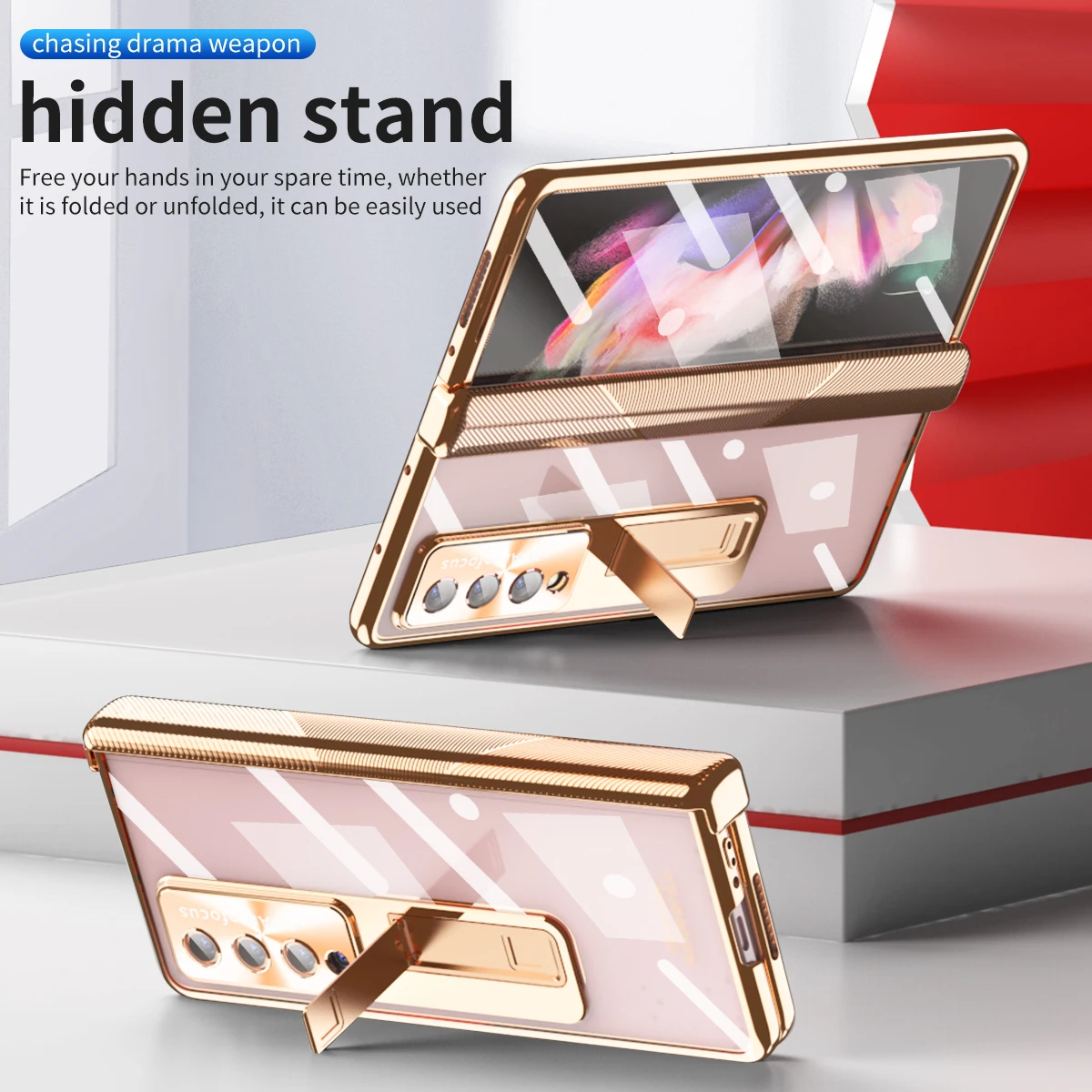 Magnetic Hinge Plating Folding Case For Samsung Galaxy Z Fold 5 3 4 Anti-drop upgrade Hinge All Inclusive With Hidden Stand