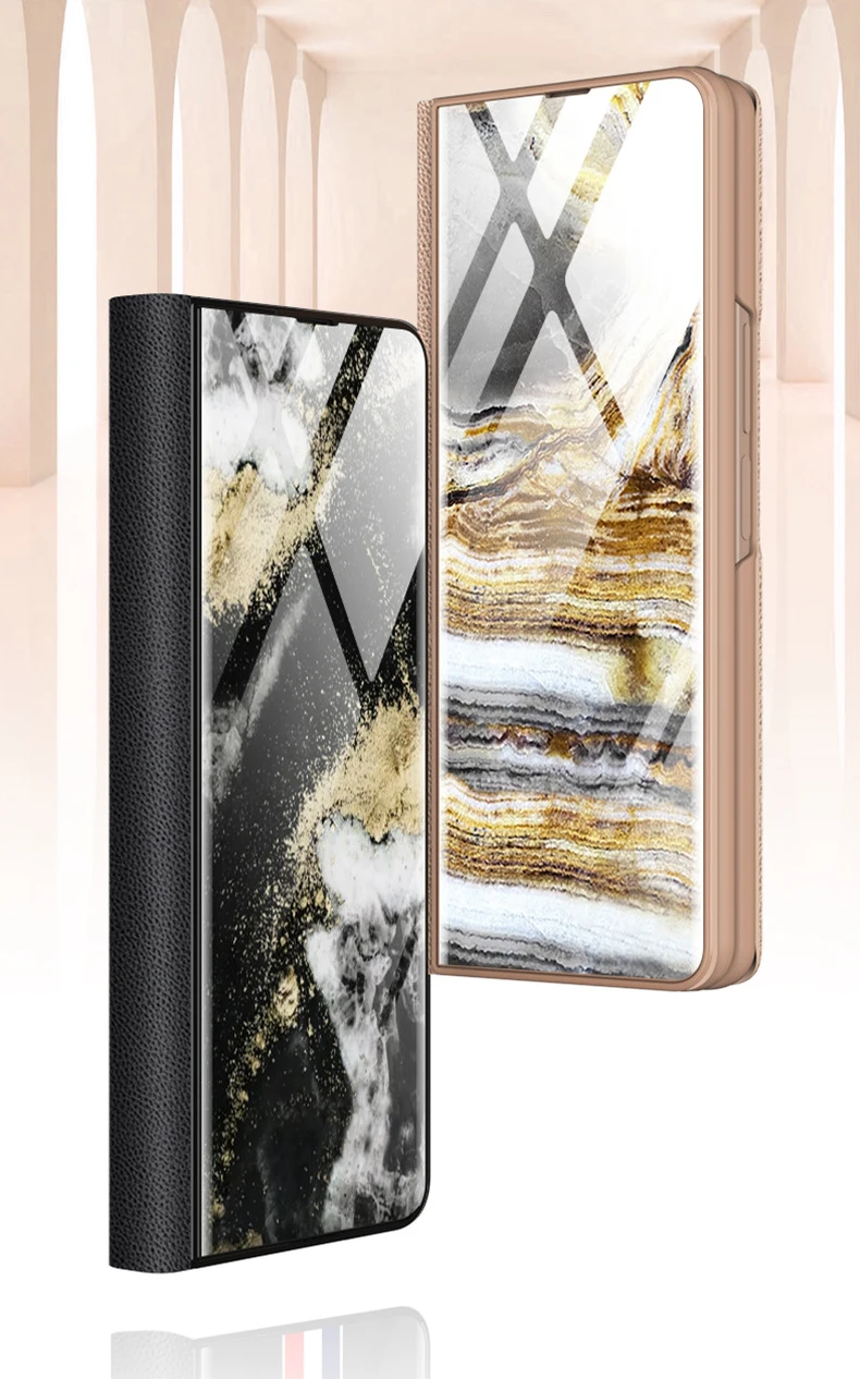 for Samsung Galaxy Z Fold 4 3 5G Case Luxury Marble Glass Leather Flip Cover for Galaxy Z Flold3 Full Protect Kickstand Funda | Gaffar India