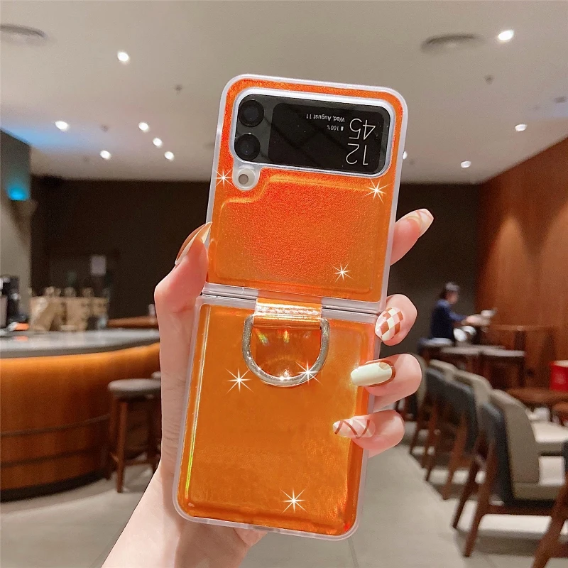 Gradual Color Finger Ring Flip Phone Cover For Samsung Galaxy Z Flip 4 3 Shockproof Anti-Drop Folding Phone Case