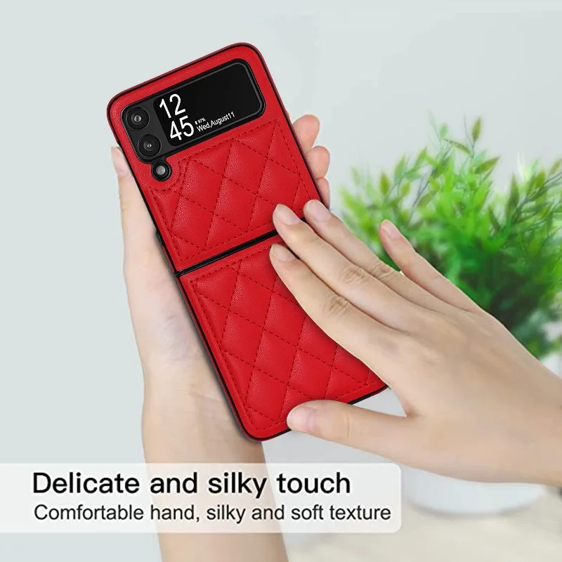 Soft Solid Color Leather Flip Phone Cover For Samsung Galaxy Z Flip 5 4 Z Flip 3 Full Protection Shockproof Folding Phone Case