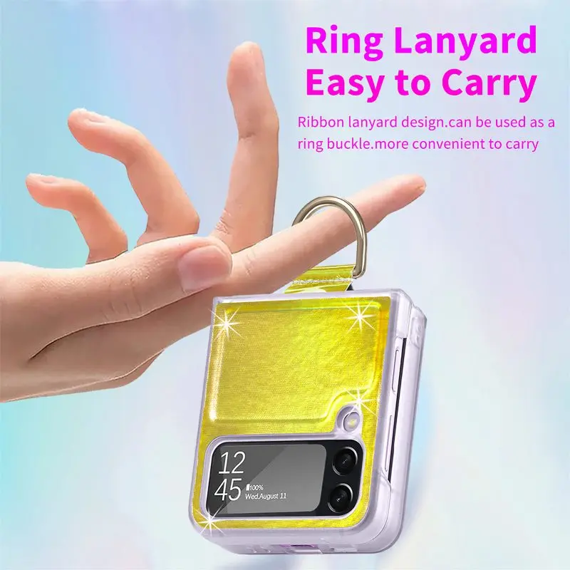 Gradual Color Finger Ring Flip Phone Cover For Samsung Galaxy Z Flip 4 3 Shockproof Anti-Drop Folding Phone Case
