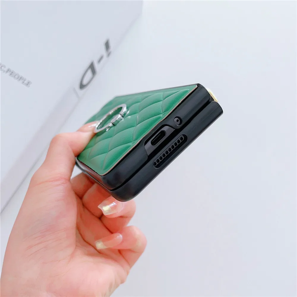 Korean Rhombic Ring Holder Stand Leather Case For Samsung Galaxy Z Fold 5 Case For Galaxy Z Fold 4 Cover Z Fold3 Capa Z Fold5 | Gaffar India