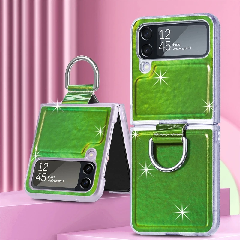 Gradual Color Finger Ring Flip Phone Cover For Samsung Galaxy Z Flip 4 3 Shockproof Anti-Drop Folding Phone Case