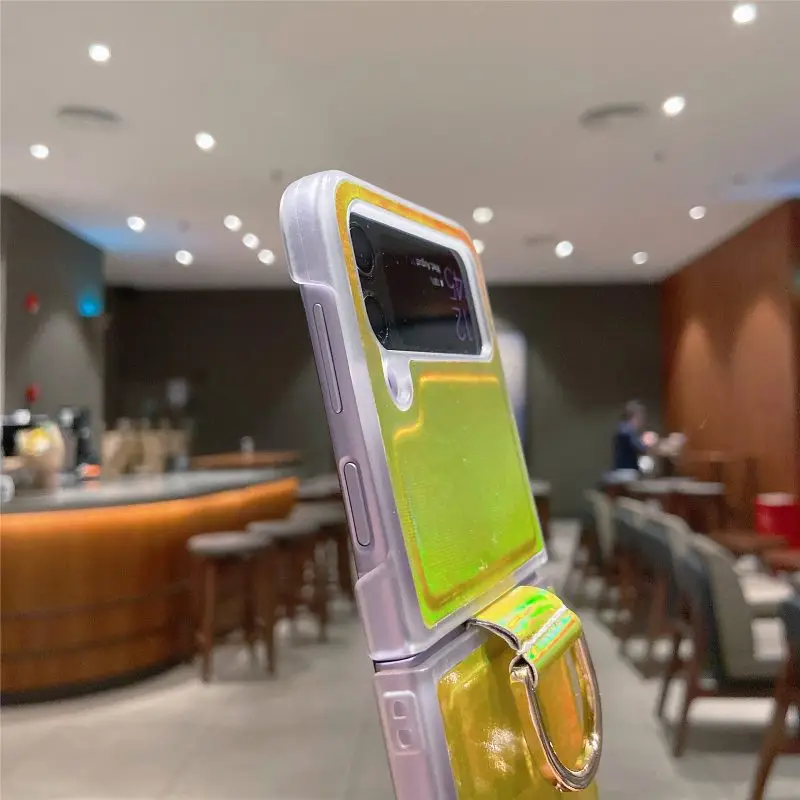Gradual Color Finger Ring Flip Phone Cover For Samsung Galaxy Z Flip 4 3 Shockproof Anti-Drop Folding Phone Case