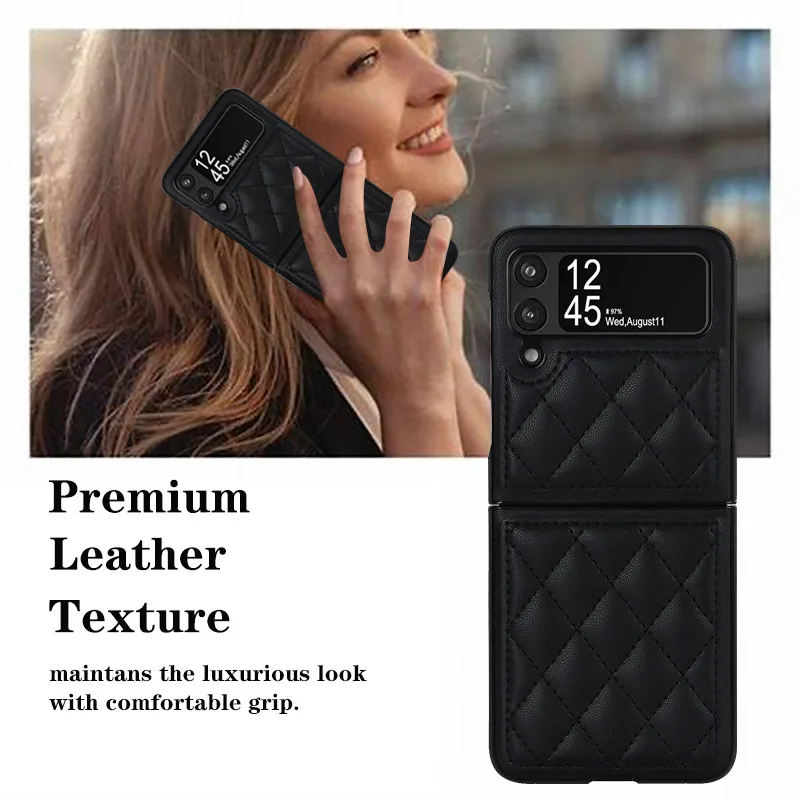 Soft Solid Color Leather Flip Phone Cover For Samsung Galaxy Z Flip 5 4 Z Flip 3 Full Protection Shockproof Folding Phone Case