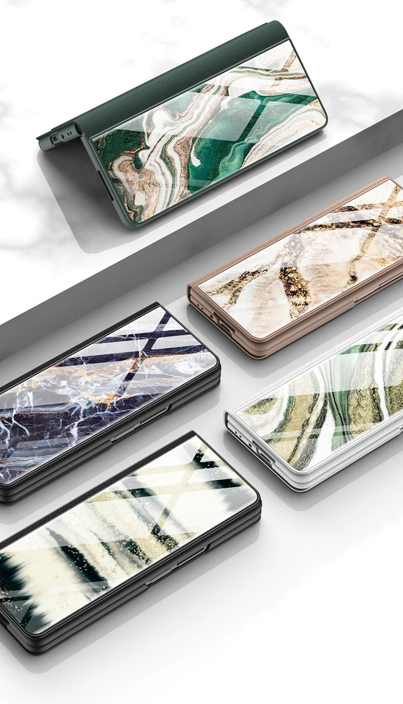 for Samsung Galaxy Z Fold 4 3 5G Case Luxury Marble Glass Leather Flip Cover for Galaxy Z Flold3 Full Protect Kickstand Funda | Gaffar India