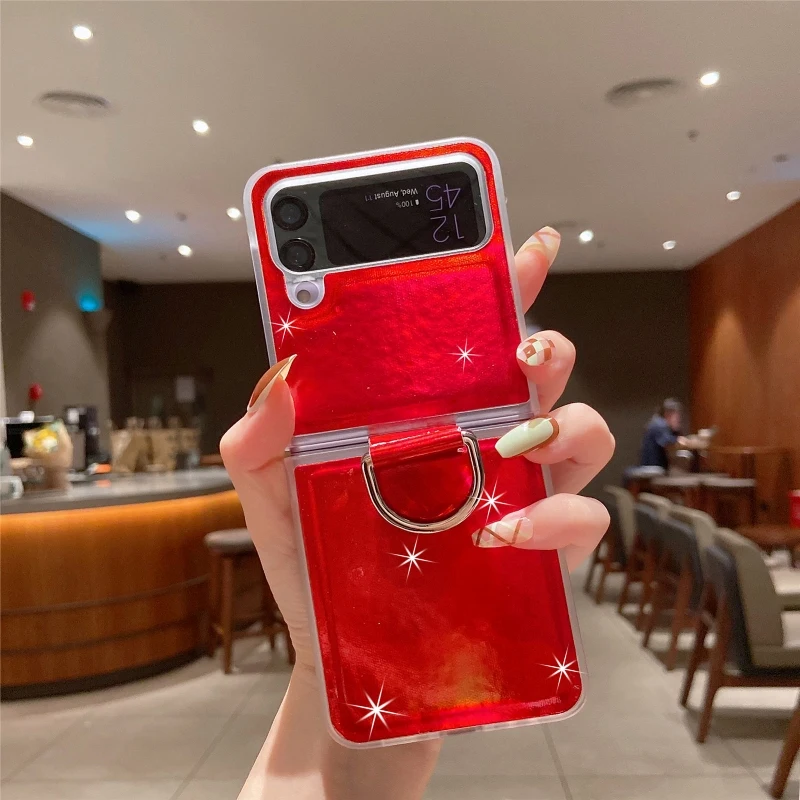 Gradual Color Finger Ring Flip Phone Cover For Samsung Galaxy Z Flip 4 3 Shockproof Anti-Drop Folding Phone Case