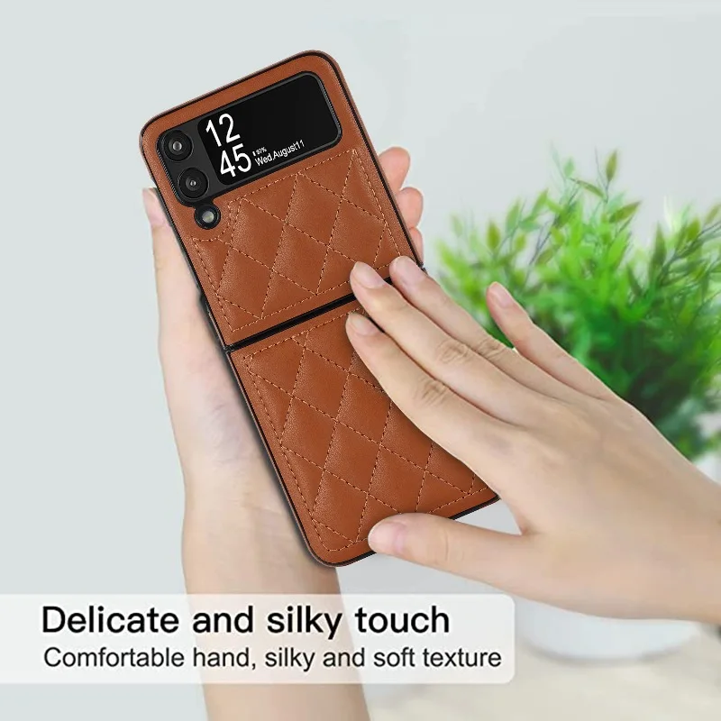 Soft Solid Color Leather Flip Phone Cover For Samsung Galaxy Z Flip 5 4 Z Flip 3 Full Protection Shockproof Folding Phone Case
