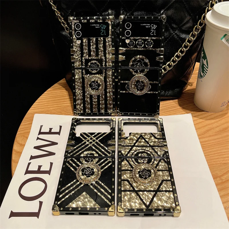 Luxury Flower Phone Folded Cover For Samsung Galaxy Z Flip 4 5G Case Square Shockproof For Galaxy Z Flip 3 With Ring Holder | Gaffar India