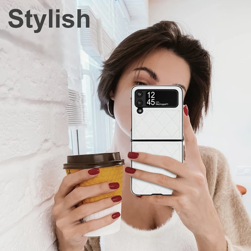 Soft Leather Flip Case Phone Cover For Samsung Galaxy Z Flip 5 4 3 Protection Solid Color Folding Phone Case Christmas Gift