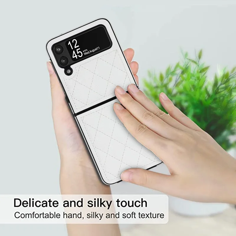 Soft Solid Color Leather Flip Phone Cover For Samsung Galaxy Z Flip 5 4 Z Flip 3 Full Protection Shockproof Folding Phone Case