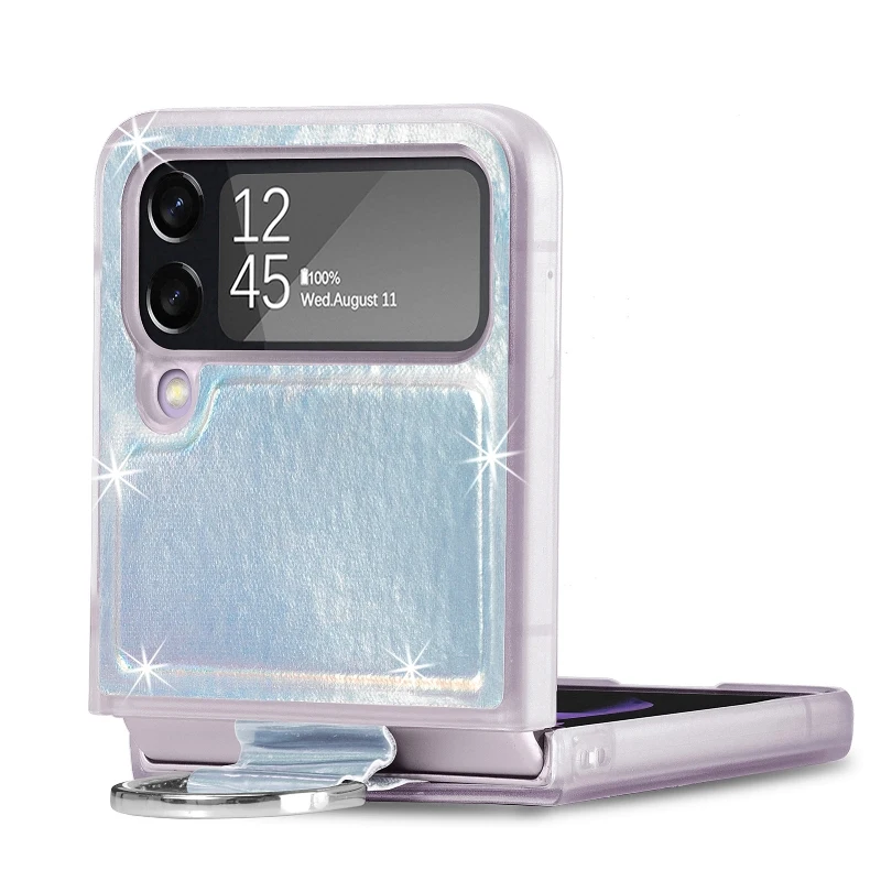 Gradual Color Finger Ring Flip Phone Cover For Samsung Galaxy Z Flip 4 3 Shockproof Anti-Drop Folding Phone Case