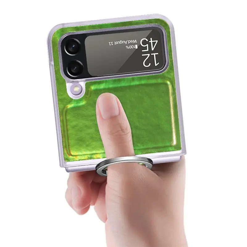 Gradual Color Finger Ring Flip Phone Cover For Samsung Galaxy Z Flip 4 3 Shockproof Anti-Drop Folding Phone Case