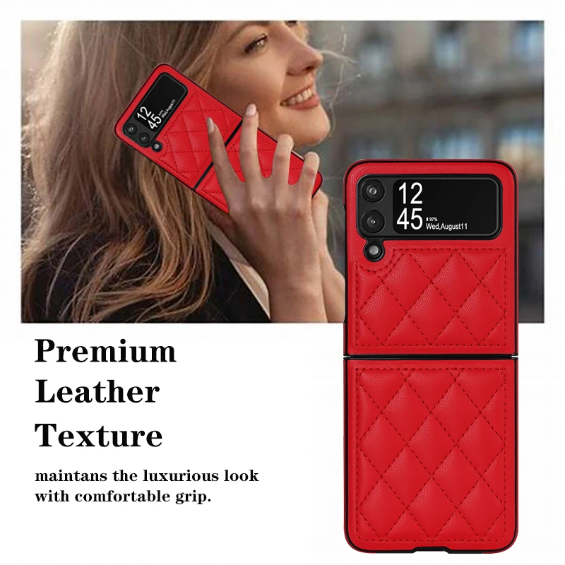 Soft Leather Flip Case Phone Cover For Samsung Galaxy Z Flip 5 4 3 Protection Solid Color Folding Phone Case Christmas Gift