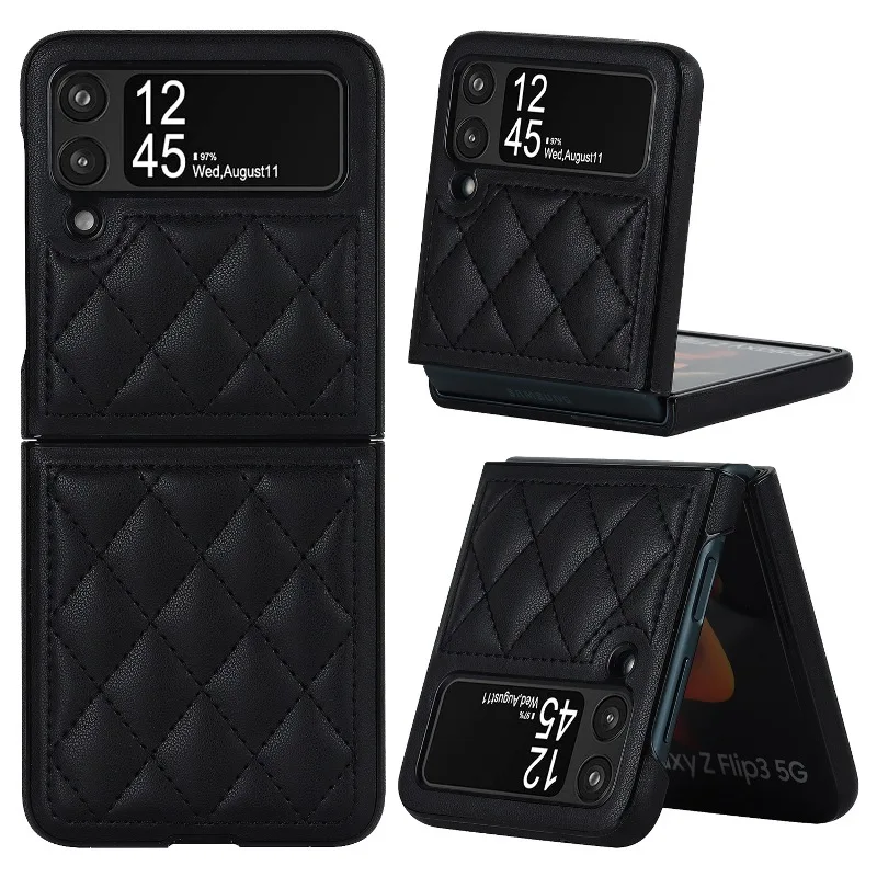 Soft Solid Color Leather Flip Phone Cover For Samsung Galaxy Z Flip 5 4 Z Flip 3 Full Protection Shockproof Folding Phone Case