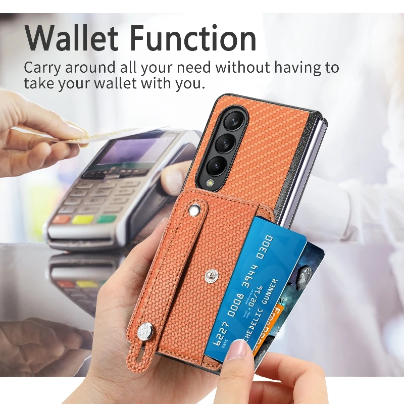 Creative Flip Wallet Card Phone Cover For Samsung Galaxy Z Fold 5 4 3 2 Full Protection Anti-Drop Wrist Strap Folding Phone Case | Gaffar India