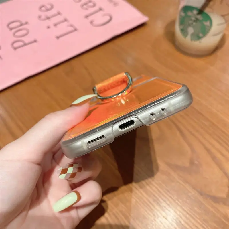 Gradual Color Finger Ring Flip Phone Cover For Samsung Galaxy Z Flip 4 3 Shockproof Anti-Drop Folding Phone Case