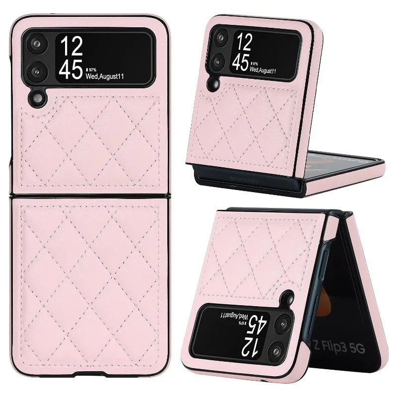 Soft Solid Color Leather Flip Phone Cover For Samsung Galaxy Z Flip 5 4 Z Flip 3 Full Protection Shockproof Folding Phone Case