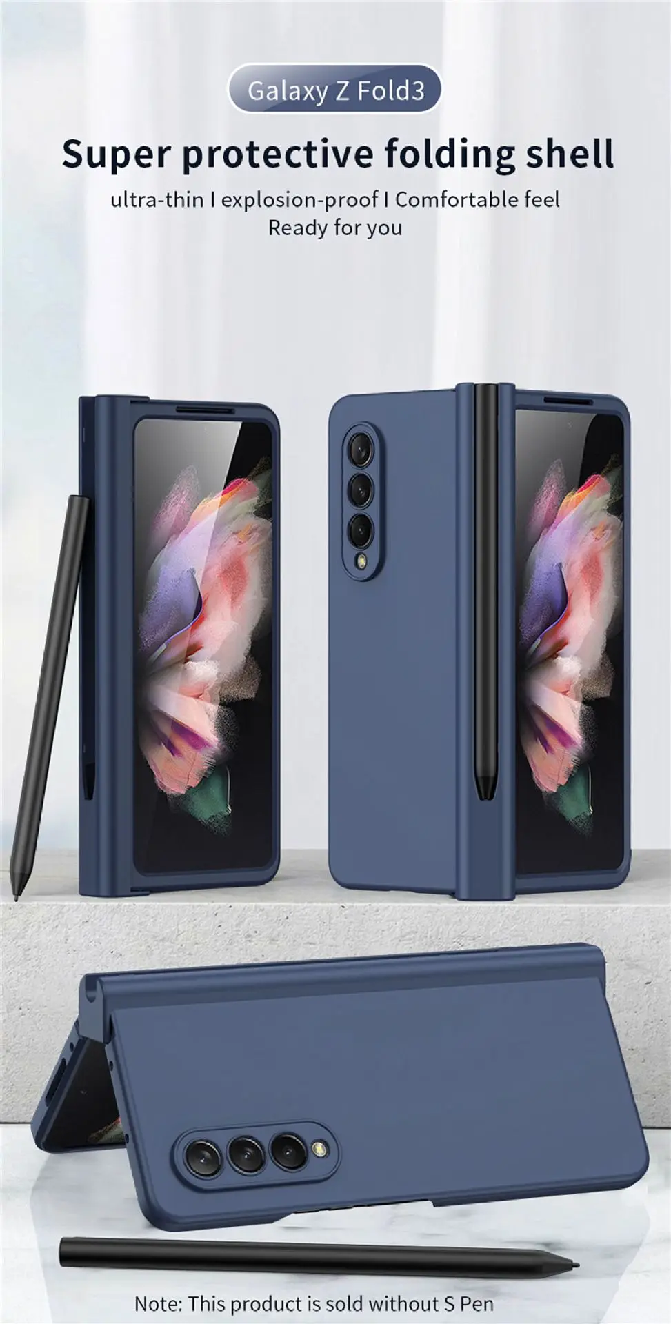 for Samsung Galaxy Z Fold 5 4 3 Phone Case 360° Liquid Matte Plain Color Pen Holder Cover Fine Hole Shell Antifall NonSlip Funda | Gaffar India