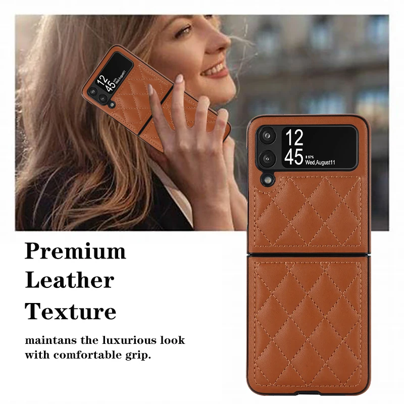 Soft Leather Flip Case Phone Cover For Samsung Galaxy Z Flip 5 4 3 Protection Solid Color Folding Phone Case Christmas Gift