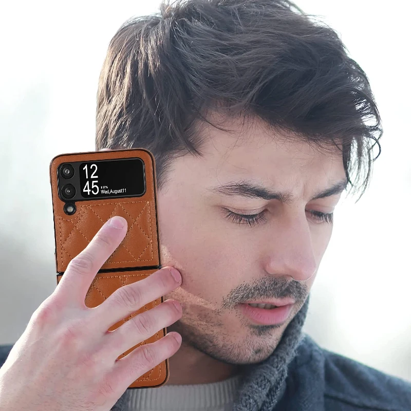 Soft Leather Flip Case Phone Cover For Samsung Galaxy Z Flip 5 4 3 Protection Solid Color Folding Phone Case Christmas Gift