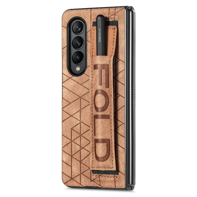 Wrist Strap Phone Case For Samsung Galaxy Z Fold 5 4 3 Phone Cover Shockproof Anti-Drop Back Cover With Pen Holder(Exclude Pen) | Gaffar India