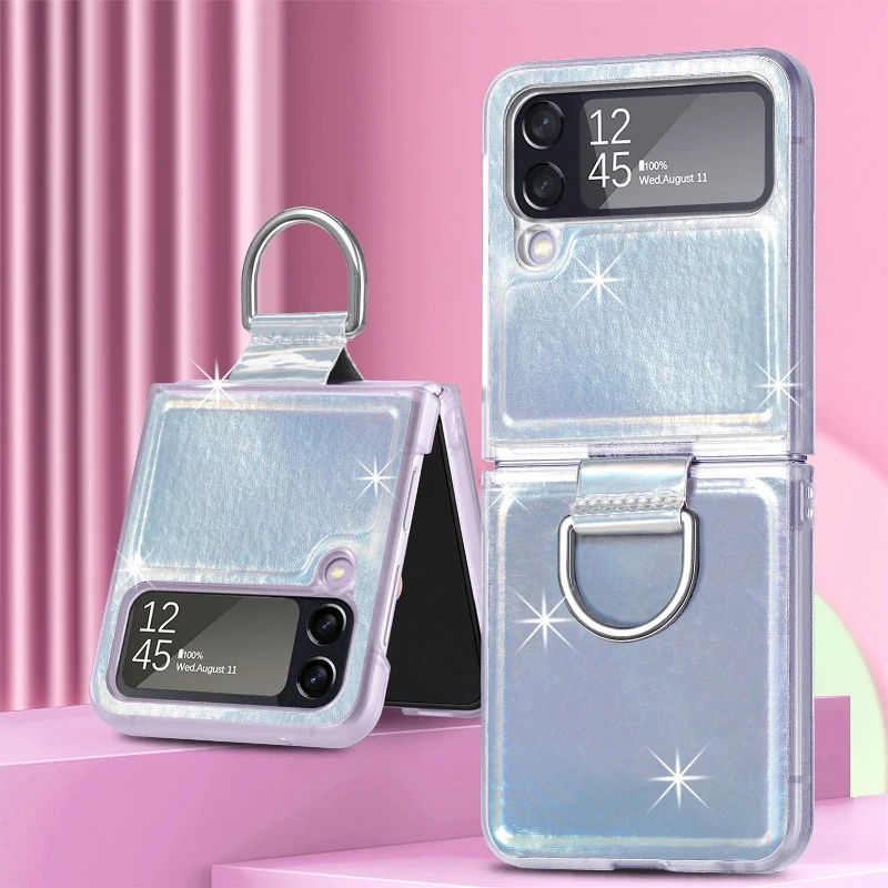 Gradual Color Finger Ring Flip Phone Cover For Samsung Galaxy Z Flip 4 3 Shockproof Anti-Drop Folding Phone Case