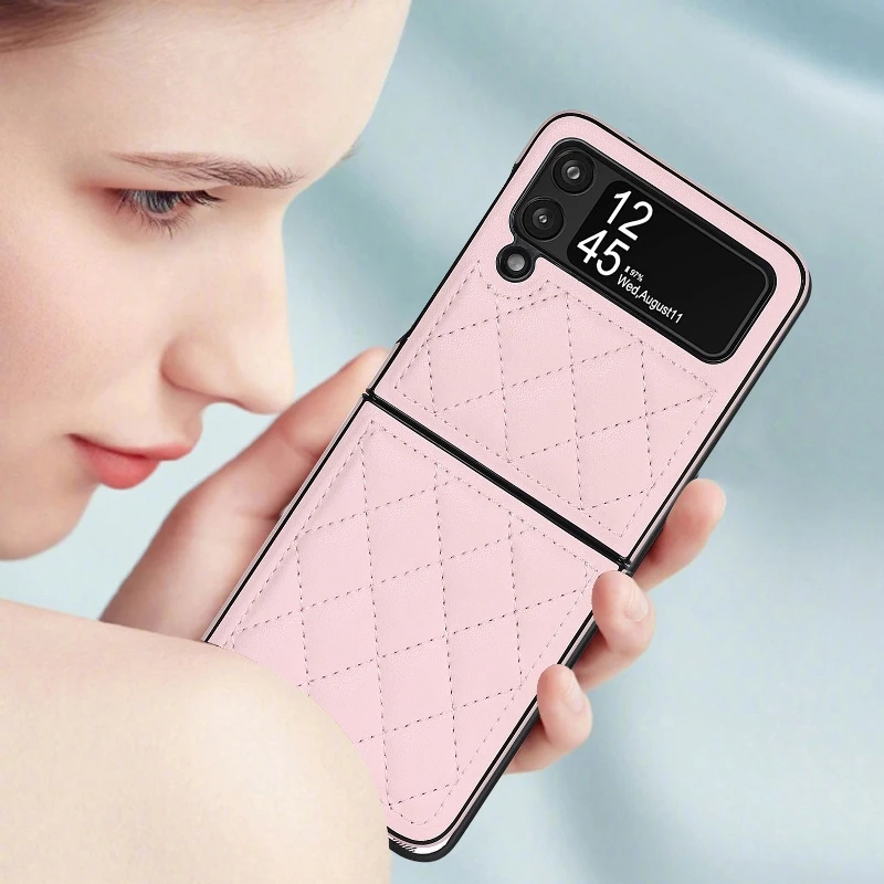 Soft Leather Flip Case Phone Cover For Samsung Galaxy Z Flip 5 4 3 Protection Solid Color Folding Phone Case Christmas Gift