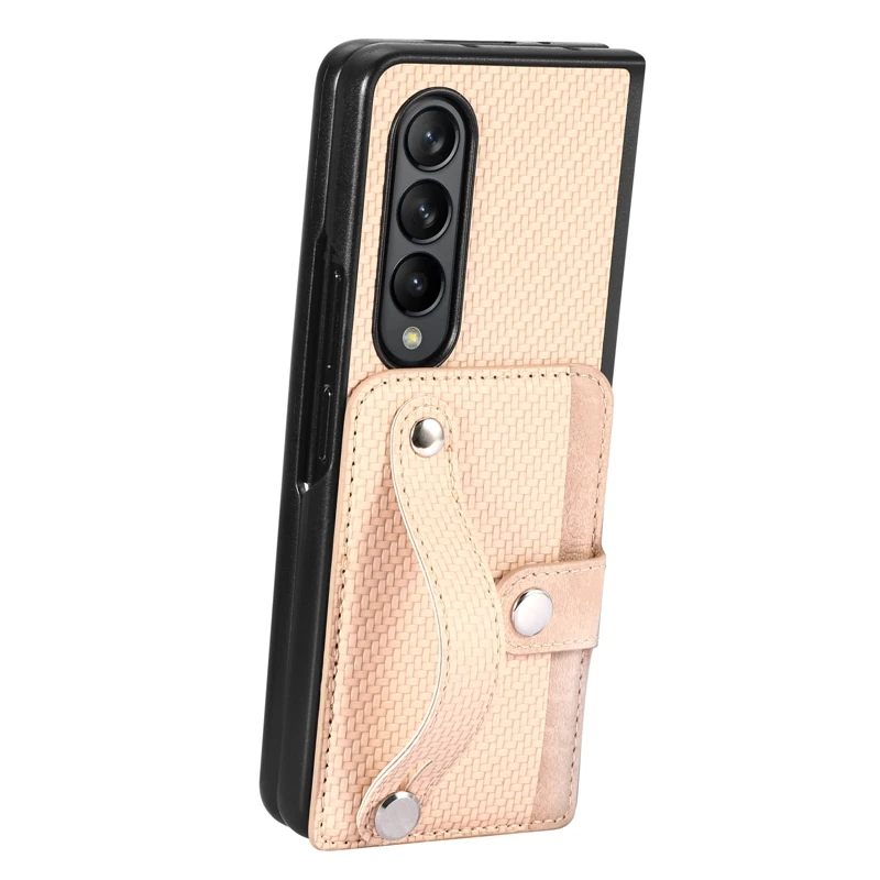 Creative Flip Wallet Card Phone Cover For Samsung Galaxy Z Fold 5 4 3 2 Full Protection Anti-Drop Wrist Strap Folding Phone Case | Gaffar India