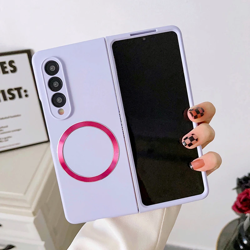 Macaron Skin Sensing Magnetic Suction Hard Mobile Phone Case Cover For Samsung Galaxy Z Fold 4 Fold 3 Fold4 Fold3