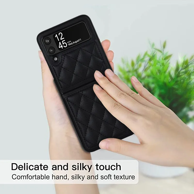 Soft Solid Color Leather Flip Phone Cover For Samsung Galaxy Z Flip 5 4 Z Flip 3 Full Protection Shockproof Folding Phone Case