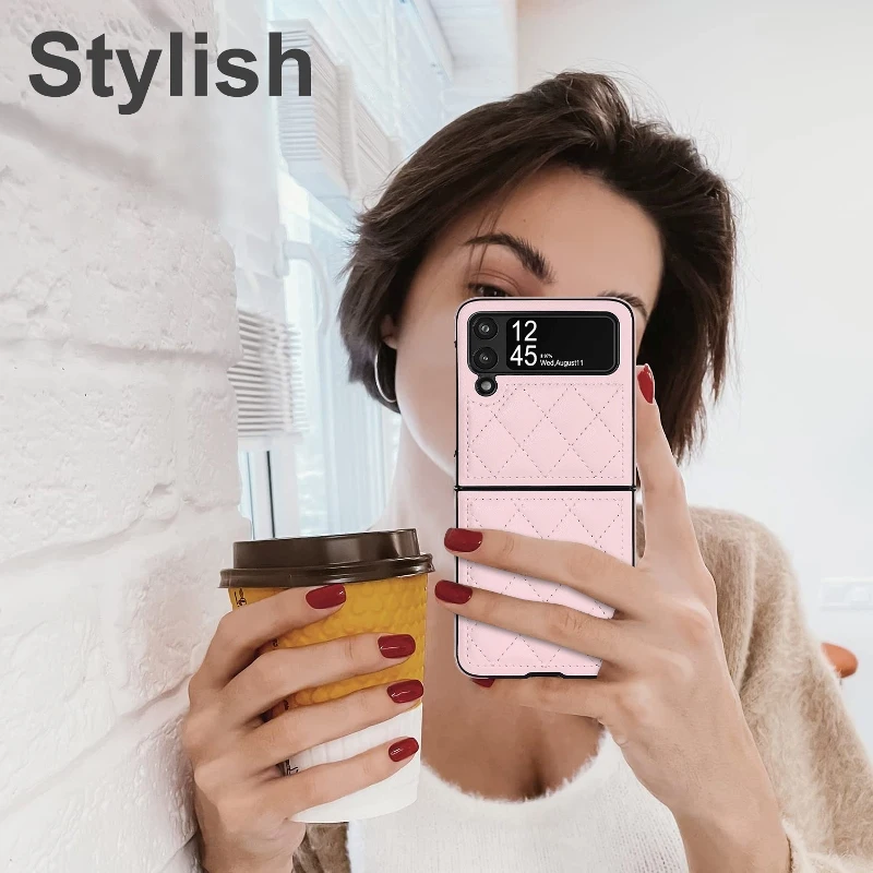 Soft Leather Flip Case Phone Cover For Samsung Galaxy Z Flip 5 4 3 Protection Solid Color Folding Phone Case Christmas Gift